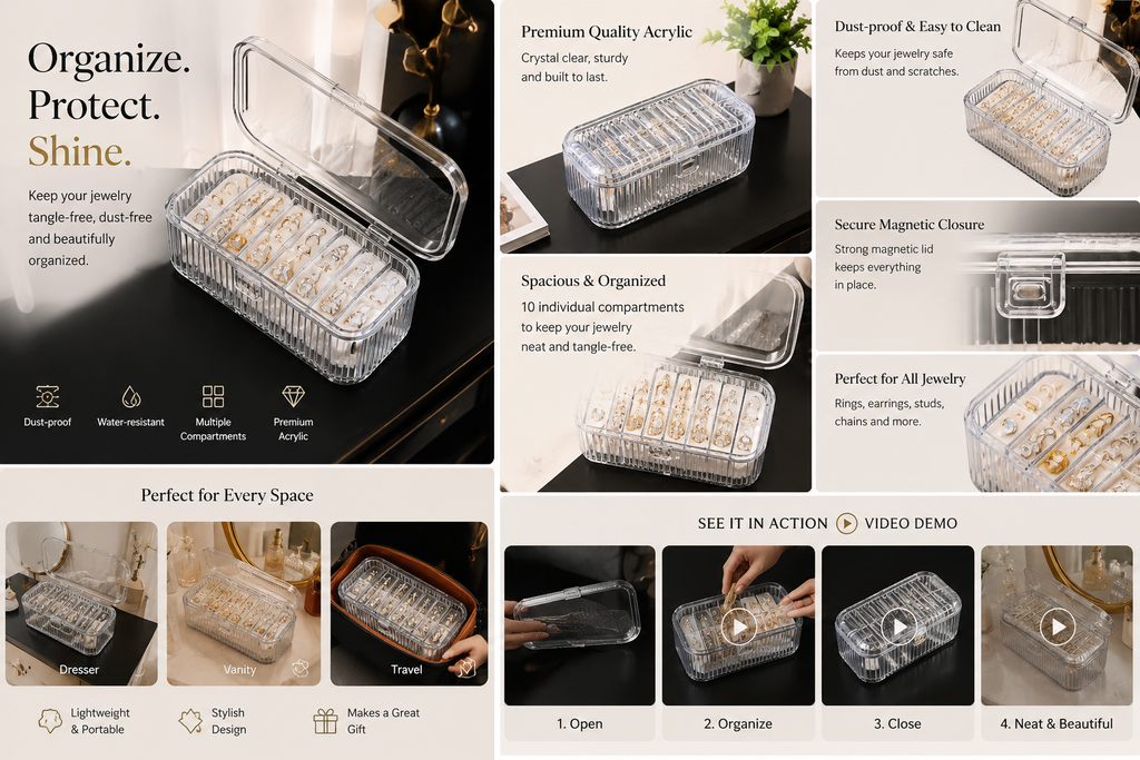 Acrylic Jewelry Organizer Box (Set of 10)