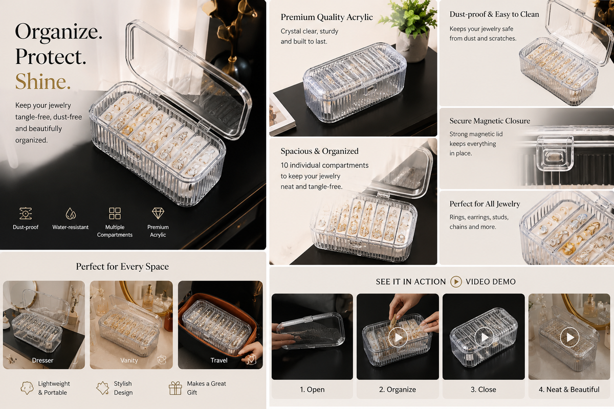 Acrylic Jewelry Organizer Box (Set of 10)
